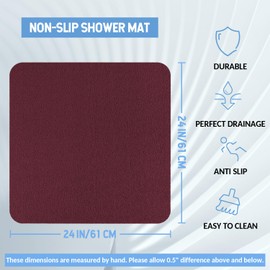 Hargiis Non-Slip Bathtub Mat, Anti Slip Shower Mat, Fast Drying Bathtub Mats, Foot Scrubber Mat, Anti Slip Mat for Tub, Floor, Bathroom, Kitchen, Home, Hotel (Wine Red 24"×24")