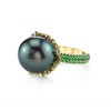 QUSIIOSLK 18K Gold Plated Black Pearl Ring Inlaid White AAA