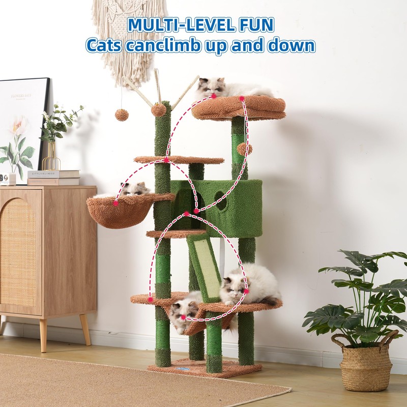 Hey-brother Cat Tree, 53 inch Cat Tower for Indoor Cats,