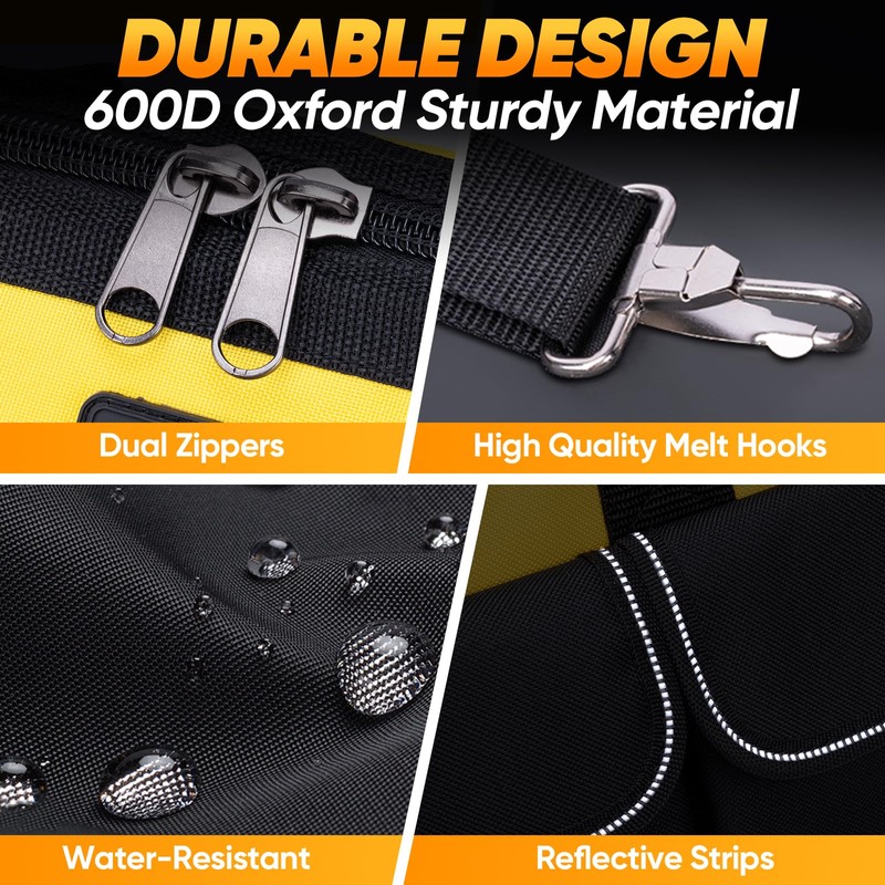 TICONN Heavy Duty Tool Bag with Multi-Pockets, Portable Tool Box