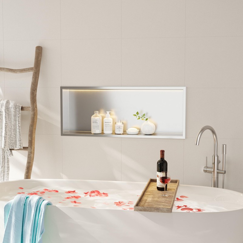 Neodrain Recessed LED Shower Niche, Brushed 30X12 in Waterproof Stainless