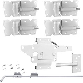 Vinyl Fence Gate Double Gate Hardware Kit White (for Vinyl, PVC etc Fencing) - Double Fence Gate Kit has 4 Hinges, 1 Latch, and 1 Drop Rod