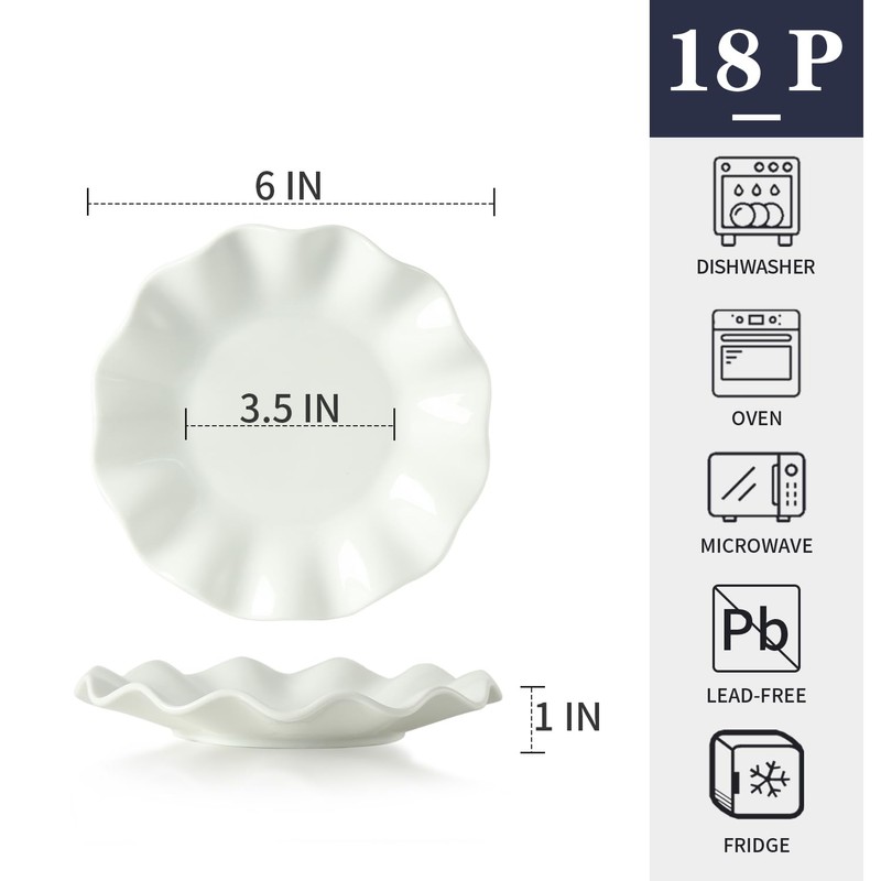 TAMAYKIM 18 Pieces 6 Inch Porcelain Dinner Plates, Small Dessert