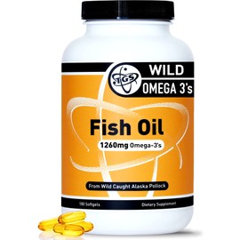 TGS Nutrition TGS Triple Strength Omega 3 Fish Oil Supplement - 1260mg EPA DHA for Men & Women - Burpless, Pure Omega 3 Fatty Acids from Wild Alaska Pollock in Triglyceride Form - 180 Capsules, 90 Servings