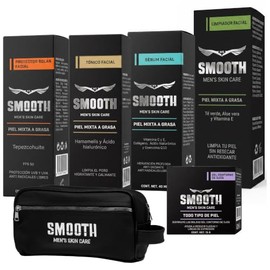 Smooth Kit Anti Edad Cuidado Facial Hombres Bolsa Viaje Productos Limpiador Suave Tónico Hidratante Sérum Arrugas Gel Quita Ojeras Protector Solar