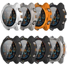 HXFRTYU 8 Pack Case for Garmin Fenix 8 AMOLED Screen Protector, Hard PC Bumper Overall Protective Tempered Glass Cover Accessories for Women Men (Garmin Fenix 8 51mm AMOLED)