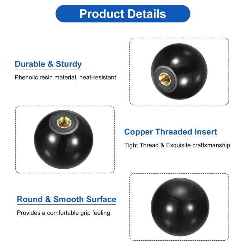 QUARKZMAN Threaded Ball Knobs, M8 Female Thread Duroplast Ball Knob