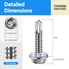 Self Drilling Screws for Metal 50Pcs #12 x 1 Self Tapping Screws for Metal Plastic Wood, 410 Stainless Steel Hex Head Sheet Metal Screws, High-Strength Quick Self-Tapping Screws by Marysino
