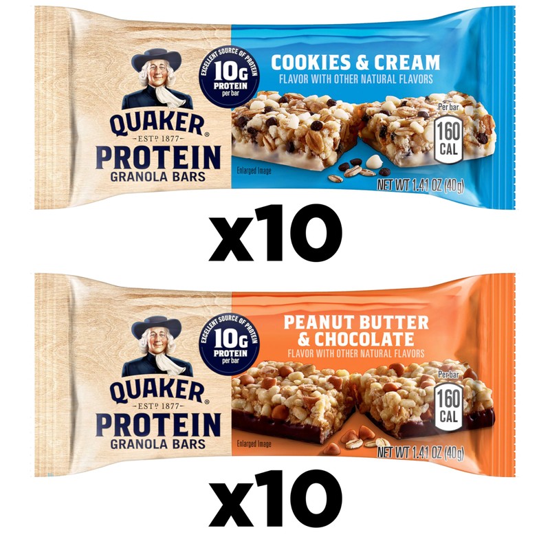 Quaker Protein Granola Bars, 2 Flavor Variety Pack, 10g Protein,