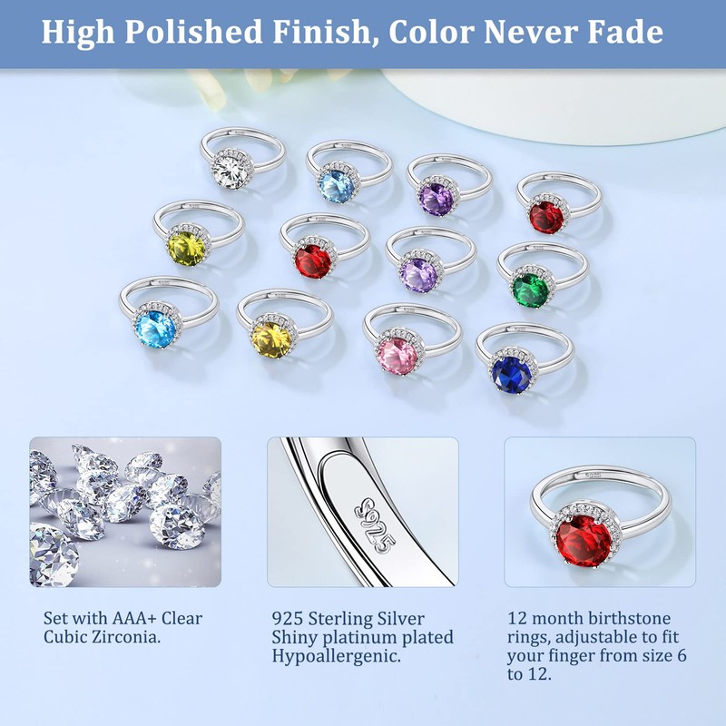 Suplight Stackable Birthstone Rings Sterling Silver Womens Ring September Sapphire