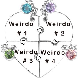 Ximerinf Weirdo 1 Weirdo 2 Weirdo 3 Weirdo 4 Necklace Heart Bff Necklace for 4 Best Friend Necklaces for 3 Sister Friendship Stainless Steel Jewelry, Stainless Steel, Cubic Zirconia