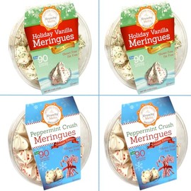 4 Pack Krunchy Melts Original Meringue Cookies | Holiday Season 4-Pack | 2 Holiday Vanilla, 2 Peppermint Crush | Only 80-90 Calories Per Serving | Low Fat/Fat Free, Gluten Free, Dairy Free (4 Oz)