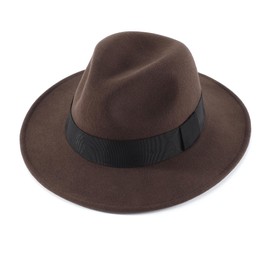 Home Prefer Mens Wool Fedora Hat with Band Classic Wide Brim Fedora Hat for Men Women Panama Dress Hat, Coffee, 7 1/4-7 1/2