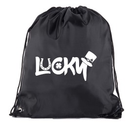 Mato & Hash St Patrick's Drawstring Bags, Reusable Cinch Backpacks, St Patrick's Goodie Bags - Black CA2500Patty S3
