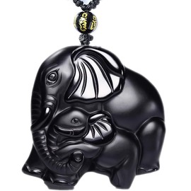 c1lint7785631 Women's Necklaces Men's Necklaces Handmade natural obsidian auspicious wealthy mother elephant jade pendant necklace