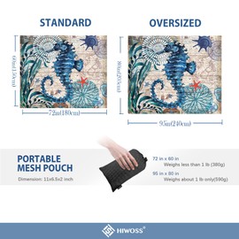 Beach Blanket Waterproof Sandproof Oversized 95”x 80”,Sand Free Beach Mat with Corner Pockets,Portable Mesh Bag for Beach Festival,Picnic,Travel and Outdoor Camping (Seahorse)