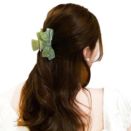 Wenlly bowknot hair claw, 3.54 Inch cellulose acetate hair jaw clip, non-slip marble texture hair barrette hair accessories, 1 piece, green