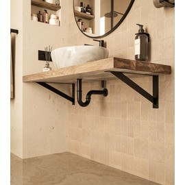 HEVVA ELBE Heavy Duty Support 20/25/30/35/40/45 cm | Washbasin Bracket, Shelf Bracket, Wall Console, Bench Bracket | (Set of 2 - Black, 25 cm)