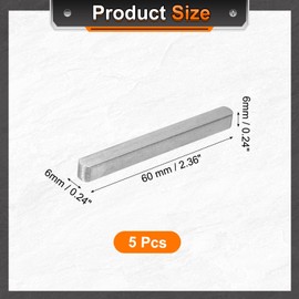 sourcing map 5Pcs Round Ended Feather Key, 6 x 6 x 60mm Carbon Steel Parallel Drive Shaft Key Stock, Machine Keyway for Shaft Type Fastening Connection