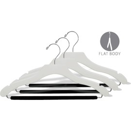 The Great American Hanger Company Wavy White Wood Suit Hanger w/Velvet Non-Slip Bar, Box of 25 Space Saving 17 Inch Flat Wooden Hangers w/Chrome Swivel Hook & Notches for Shirt Dress or Pants