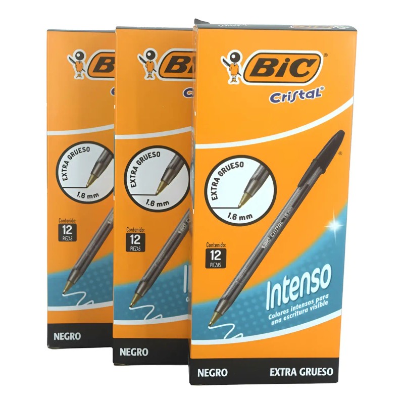 Lapiceros Bic Cristal Intenso Extra Grueso 1.6 Mm 36 Piezas