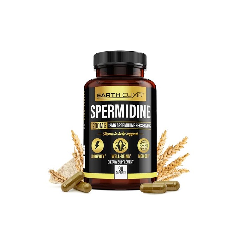 Earth Elixir Suplementos Espermidina 1200 Cápsulas Fabricado Estados Unidos Pureza
