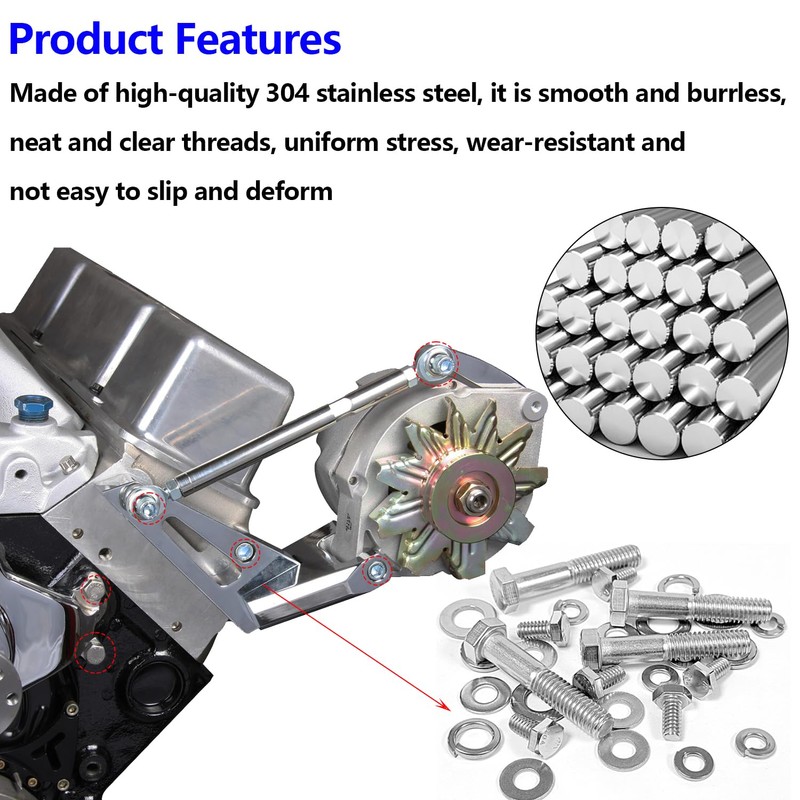 304 Stainless Steel Small Block Hex Bolt Kit Compatible with