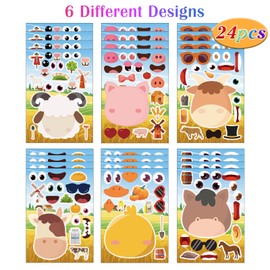 24 Sheets Farm Animal Make a Face Sticker Sheets for Kids Todders Activities, Make Your Own Stickers for Kids Birthday Party Favor Supplies Craft