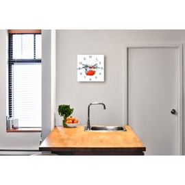 levandeo Glass Wall Clock 30 x 30 cm Strawberry Red Water Fruit Kitchen Clock Wall Decoration