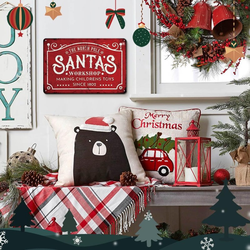 Retro Santa's Workshop Sign - 8x12 Inches Funny Christmas Wall