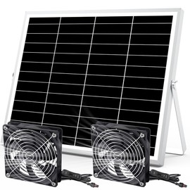 pqins 5 Inch Solar Powered Fan, Solar Exhaust Intake Fan Kit, IPX7 Waterproof Dual Fans with 13Ft On/Off Switch Cable, Cooling Ventilation for Greenhouse, Chicken Coop, Shed, Dog House, Outside | pqins