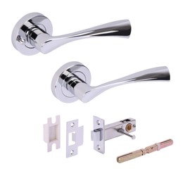 HANDLEZONE® Zena Privacy Lever On Round Rose Door Handles, with Privacy Latch, for Bathroom, Toilet, WC Doors, 1 Set - Polished Chrome