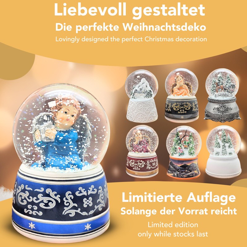 Snow Globe Christmas Angel Blue with Silver Harp | Base