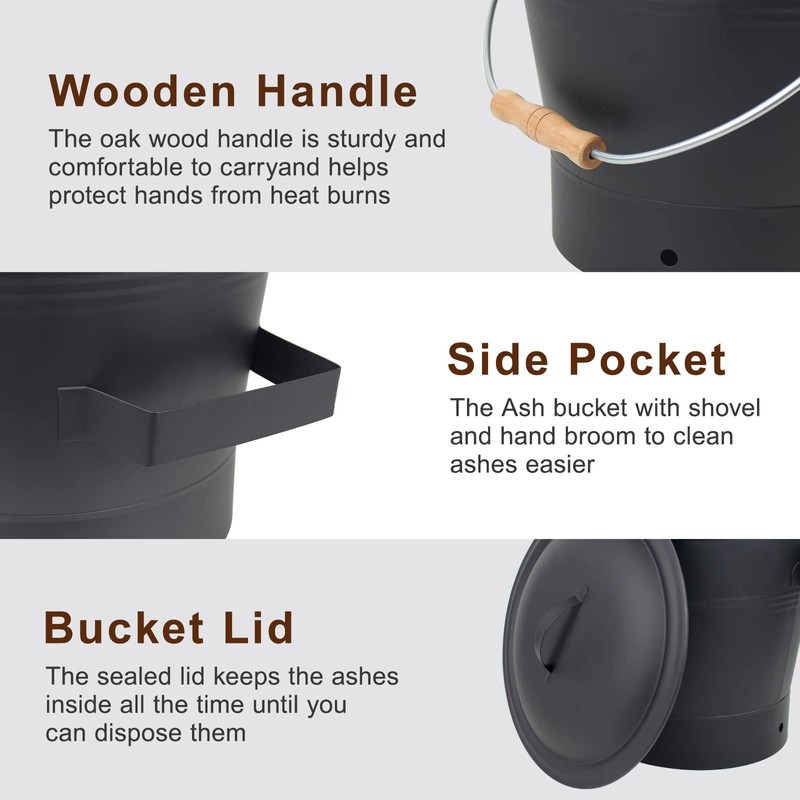 BRIAN & DANY Ash Bucket with Lid, 2.6 Gallon Fireplace