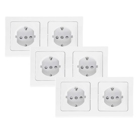 Delphi 2-Way Socket Flush-Mounted 2 x Earthing Contact Sockets with Frame UP Installation - Double Socket Connection Plug Terminal 3 Sets White