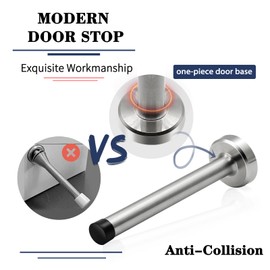 Door Stops, Long Door Stopper 6 Inch, Stainless Steel, Wall Mount Doorstop Modern Solid Door Holder with Soft Rubber Bumper, Extra Long Door Stoppers for Bottom or Top of Door