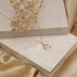 Carissima Gold Women's Round Zodiac Pendant 9 Carat Yellow Gold Diamond Cut on Flat Curb Chain 9 Carat 20 46 cm, Yellow Gold, Diamond