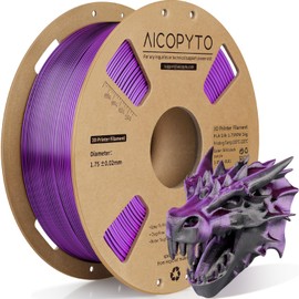 AICOPYTO Dual Color Silk PLA 3D Printer Filament 1.75mm, Dual Color 2-in-1 Purple-Black Silk Filament 1KG Spool Dimensional Accuracy Probability +/- 0.02mm Fits for Most FDM 3D Printers, Black-Purple