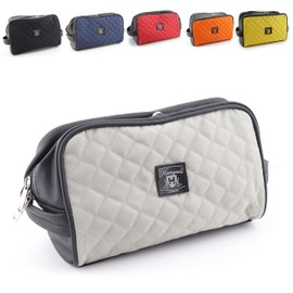 Haryali London Water Resistant Leather Toiletry Bag for Men Large Travel Toiletry Bag Shaving Double Set Bathroom Gym Toiletries Makeup Organizer, White, Toiletry bag