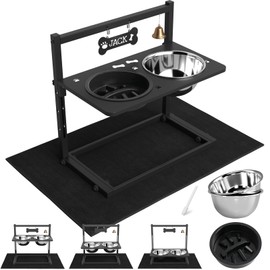 Cuencos elevados para perros con alimentador lento, con alfombrilla a prueba de derrames, altura ajustable 4.3-11.8 pulgadas, dos cuencos de agua y co
