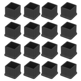 QUARKZMAN Pack of 46 PVC Square Chair Leg Caps, 16 mm x 16 mm OD Black Furniture Feet Pads Table Foot Cover Caps Floor Protectors for Patio Table Cabinet Bed Furniture