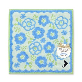 Jikan Style 02836 Nemofila Gift Jacquard Handkerchief, Embroidered, For Coordinating Gifts, Made in Japan, Blue, Floral, Approx. 9.8 x 9.8 inches (25 x 25 cm)