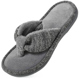 Wishcotton Women's Memory Foam Spa Thong Flip Flops Cozy Indoor Slippers, Ladies Summer Lightweight Open Toe House Sandals (Light Grey, 7-8 US)