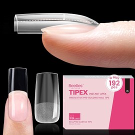 Beetles Tipex Instant Apex Nail Tips Medium Square, Pre-building Pre-Etched Half Matte Thicker Acrylic Nail Strong Full Cover False Nail Extension Building 192 Pcs 16 Sizes