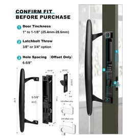 Zinkitool Keyed Sliding Patio Door Handle Set, Black Diecast Replacement Handle with Hook Lock, Fits 1" to 1-1/8" Thick Sliding Glass Doors, 6-5/8" Hole Spacing, Non-Handed Reversible Design