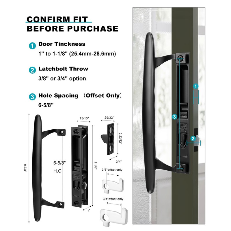 Zinkitool Keyed Sliding Patio Door Handle Set, Black Diecast Replacement