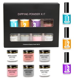6 Colours Dip Powder Nail Kit - Black Light Pink Nude White DIY Salon Design with Base and Top Coat Activator Nail Tools Dip Powder French Manicure Kit Starter Kit (Set 1)