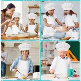 Zwenjuan Children's Apron and Chef's Hat Set, Adjustable Children's Cooking Apron, Children's Apron for Painting, Apron, Kitchen Apron, Craft Aprons with 2 Pockets for Painting, Baking, Cooking, White