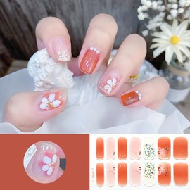 Flower Nail Polish Stickers, 140 PCS Spring Nail Wraps Small Daisy Butterfly Cherry Blossom Floral Nail Design Full Cover Spring Nail Art Strips Decals for Women Girls