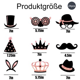 Fotobox Accessoires, 24 Stück Party Foto Requisiten in Roségold, Für Hochzeiten, Silvester, Weihnachten, Geburtstagsfeiern, Jugendweihe Deko Mädchen, Foto Booth Zubehör